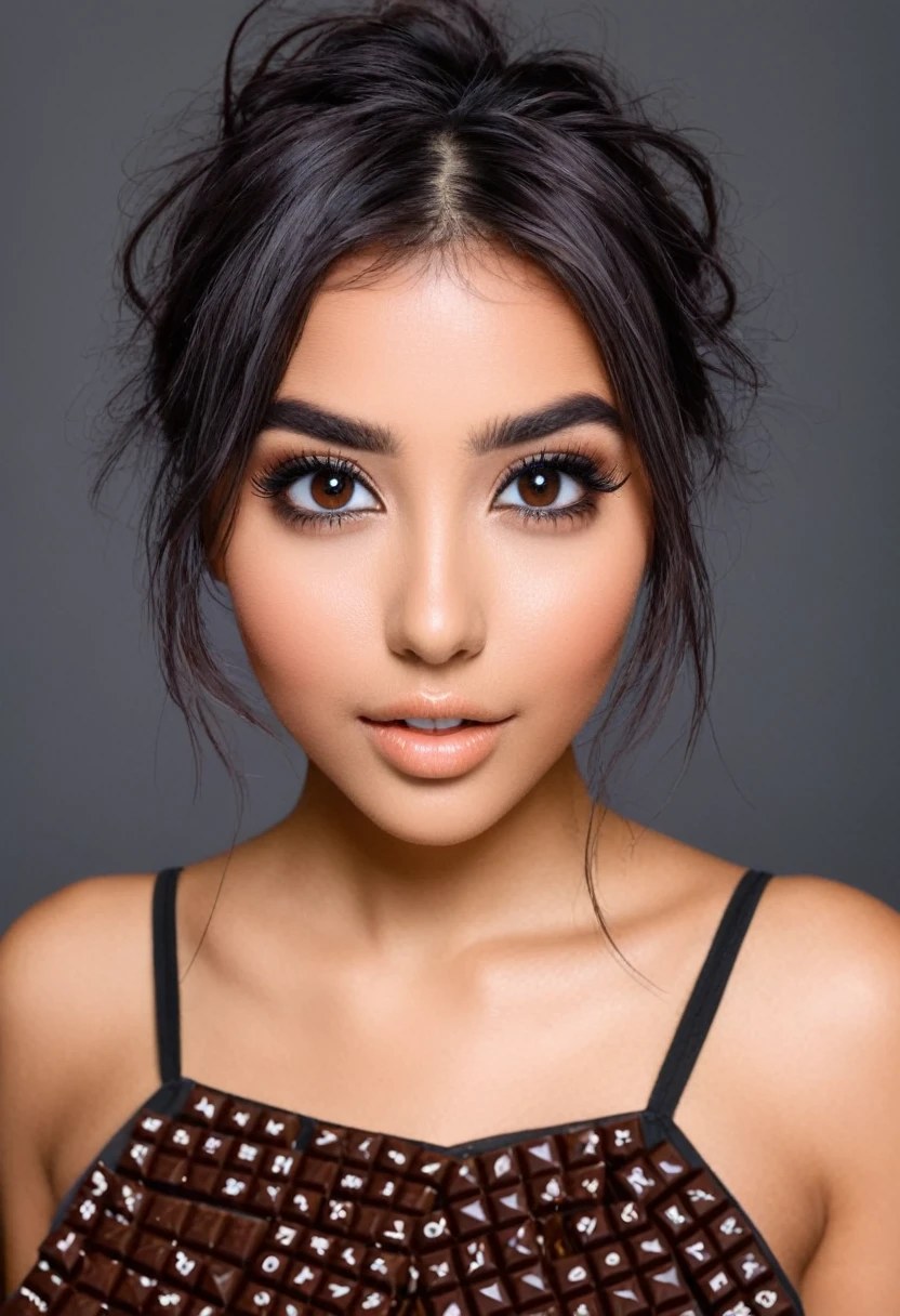 Image de Mon université de héros, fille aux cheveux noirs avec des points de chocolat, yeux noirs, grain de beauté à côté de l&#39;œil, tendre, heureux, Froid, Chemise blanche, jupe verte ,une cravate rouge