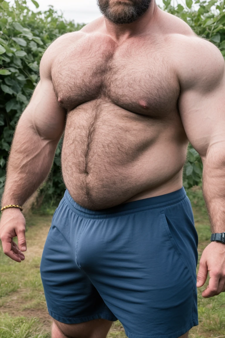 8K Very HIGH RESOLUTION HDR Very Extremely Realistic Very Detailed High Quality 8K HDR Very Real photograph featuring a middle-aged daddy rugged bodybuilder muscle bears man , burly, very realy detailed hairy, 8K very realistic beared big daddy muscle bear,  and 8K very realistic detailed rugged burly man in shorts. Very Realistic detailed shorts, very realistic hair, very realistic beards, very realistic thick chubby fat neck, very realistic neck lines, very realistic detailed neck, very realistic belly, very realistic burly chest, very realistic detailed hairy burly strong chest and arms, very realistic detailed hairy burly strong chest and arms, very realistic pecs, very realistic burly muscle bear body, very realistic nipples, very realistic burly muscle bear body, very realistic face, very realistic detailed face, very realistic eyes, very realistic detailed eyes, very realistic pupils, very realistic detailed pupils, very realistic head, very realistic waist, very realistic facial features, very realistic burly arms, very realistic elbows, very realistic hands, very realistic pecs, very realistic belly, very realistic human man body, very realistic bellybutton, very realistic wrists, very realistic fingers, very realistic fingernails, very realistic shoulders, very realistic mouth, very realistic lips, very realistic mens clothing, very realistic detailed mens clothing. 8K HDR Very Realistic Hairy Bearded Burly Muscle bear Photoshoot, A very realistic burly muscle bear man in a Farm,  8K HDR Very Realistic Intricately Detailed, 8K HDR very realistic detailed Farm surroundings, 8K HDR very realistic surroundings lighting, No Deformities, captured with a 85mm lens by a world famous photographer, 8K HDR Very Ultra Realistic and 8K HDR Very Realistic Photograph, 8K HDR Clear HDR Quality full with very realistic real details 