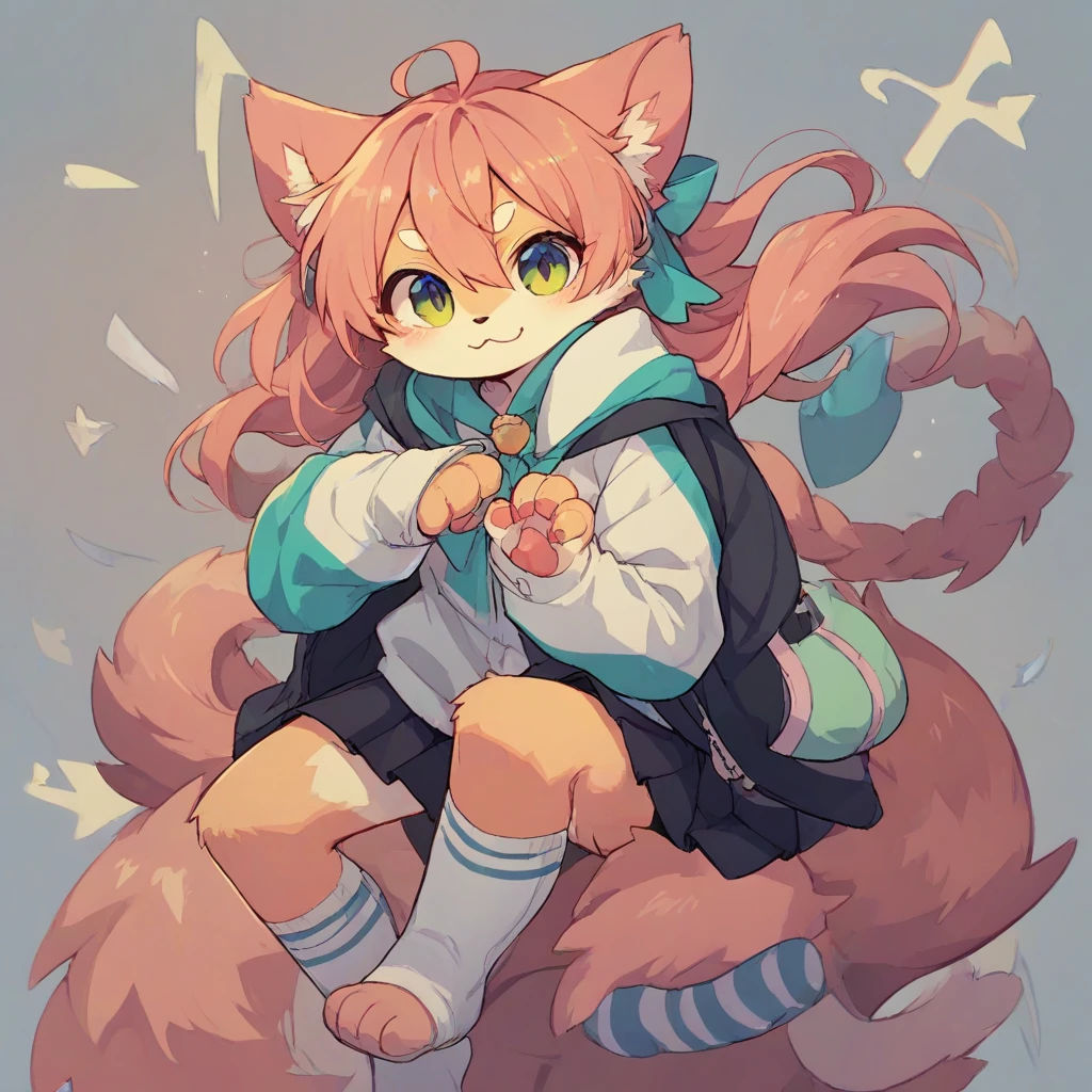 furry, knee socks, cat ears, girl, cute, cat girl, Skirt, furry, fluffy, adult