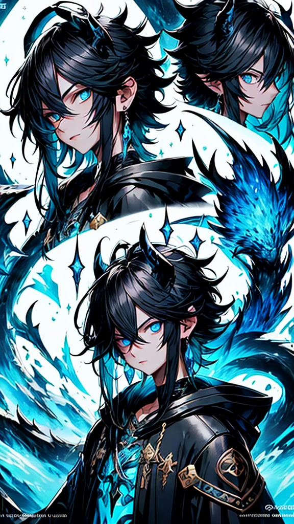 (masterpiece:1.2、highest quality), (Exquisite eyes: 1.2), (Detailed Background、Dark fantasy), (beauty detailed face), High Contrast, (Best lighting、Very delicate and beauty), ((Cinema Lighting) )), colorful, Hyper Detail, Dramatic Light, Intricate details, (1 teen boy, scruffy black hair, bangs, Blue eyes, moon, dark night, long earrings, black hoodie, blue demon horns, blue great sword on the back, looking at viewer, upper body), Black light swirling around the character, Depth of written boundary, black light particles, Nightcore, Spectacular anime style, zerochan art, Anime Wallpaper, Burning, High quality anime art style, Key Anime Art