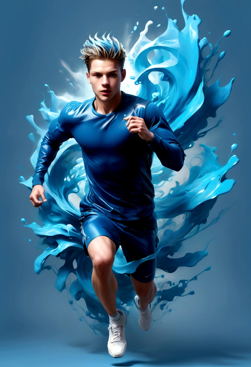 
      ( perfect anatomy )man in his twenties, Light blue wavy short hair,Sporty handsome boy running in blue sweatshirt, Rapidly, Forward running form, dynamic action posture, fast dynamic blur, flowing gradient with a sense of speed, HD and detailed master art, Vector Art Effects,    Fast flowing gradient ink,

                        ETC. Elements bring a vivid and unique atmosphere to the work. Light and shadow effects. The use of light and shadow in vector art.

                      ，Create a sense of three-dimensionality and movement with the simplicity of vector art、Pure expression