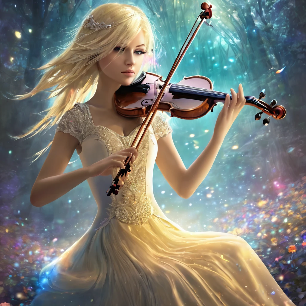 Violin girl, beautiful, blonde, fantasy, aura of recovery