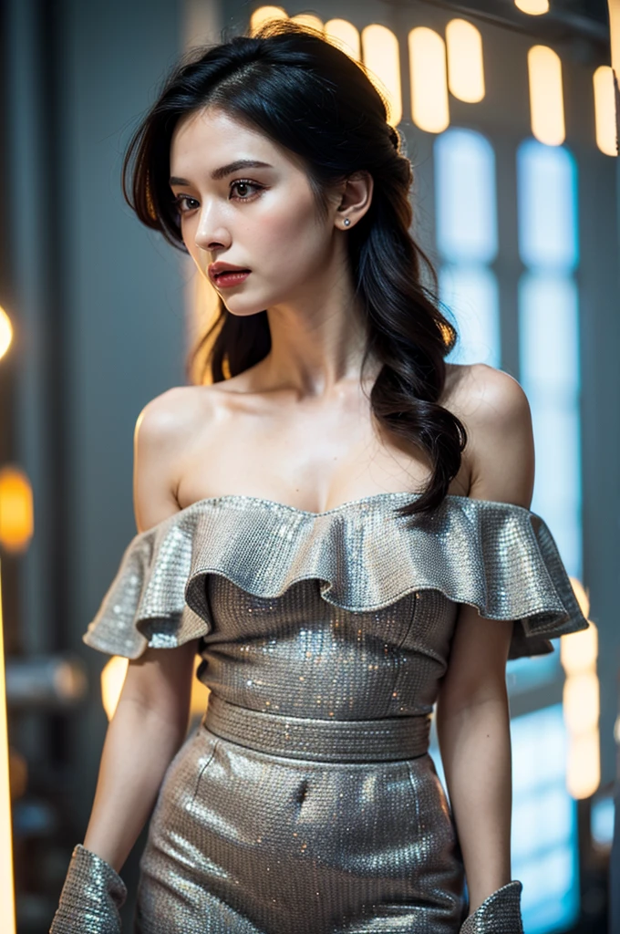 Highest quality, masterpiece, High resolution, 1 Girl,Tyndall effect,Realistic,,(High definition skin:1.2), 8K UHD, , Frank, High resolution, 4K, 8K,Off the shoulder,Full body photo.Real