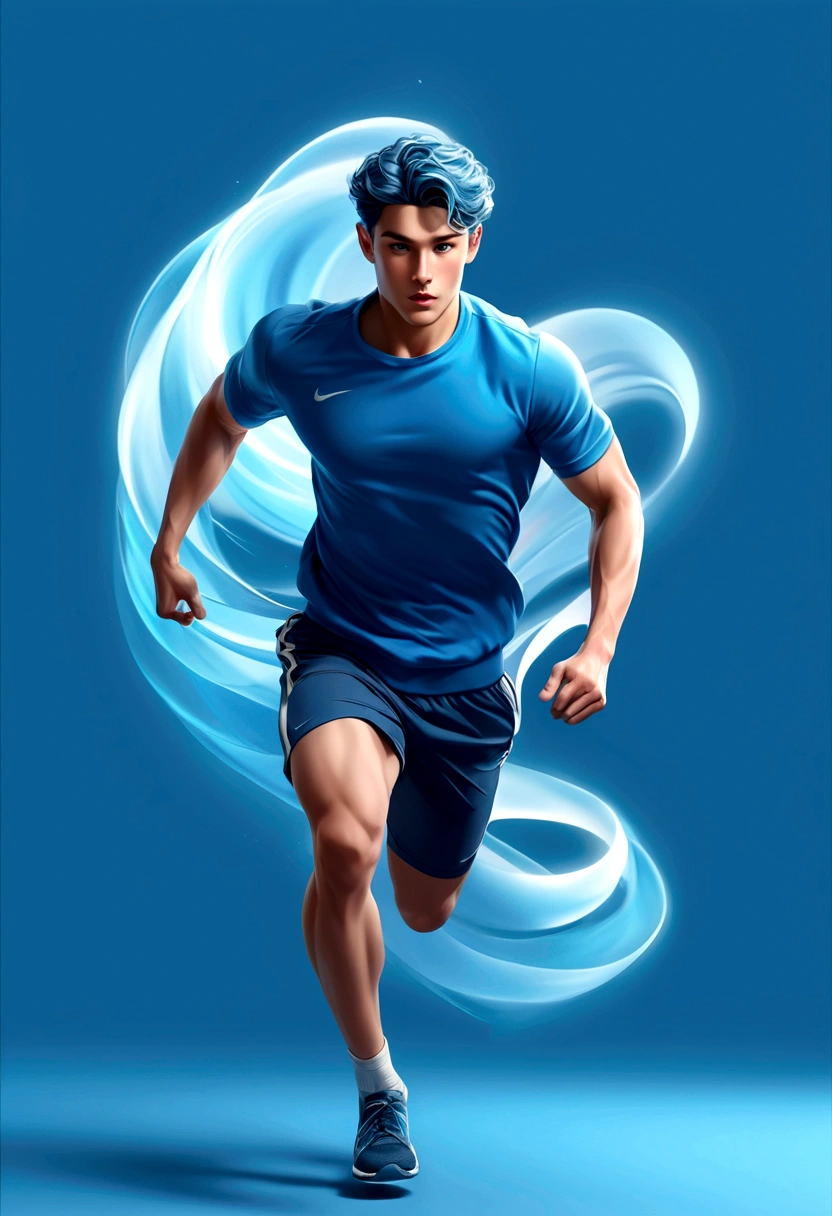 
      ( perfect anatomy )man in his twenties, Light blue wavy short hair,Sporty handsome boy running in blue sweatshirt, Rapidly, Forward running form, dynamic action posture, fast dynamic blur, flowing gradient with a sense of speed, HD and detailed master art, Vector Art Effects,    Fast flowing gradient ink,

                        ETC. Elements bring a vivid and unique atmosphere to the work. Light and shadow effects. The use of light and shadow in vector art.

                      ，Create a sense of three-dimensionality and movement with the simplicity of vector art、Pure expression