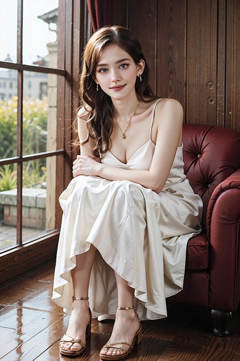 (Preserve face images), pale face:1.3、Super thin face:1.3, (very big eyes:1.5)、 (blown eyes:1.5), master piece、8K, {highest quality}, {{masterpiece}}, {very delicate and beautiful}, outstanding light and shadow, highly detailed wallpaper, clear and bright sunlight, (((Full body))), 1 girl, blush、(薄い茶colorの髪), strong sunlight, ((a strong light shines on your face)), color々A pose:1.5, necklace、ring、earrings、BREAK Lavender silk wrap dress, beige suede ankle strap sandals, gold hoop earrings, beige leather drawstring bag
BREAK Lavender and beige-based soft and feminine space, pastel-colored flowers creating a romantic atmosphere,(Toothless smile:1,5),  Drinking coffee in a cafe in Shibuya