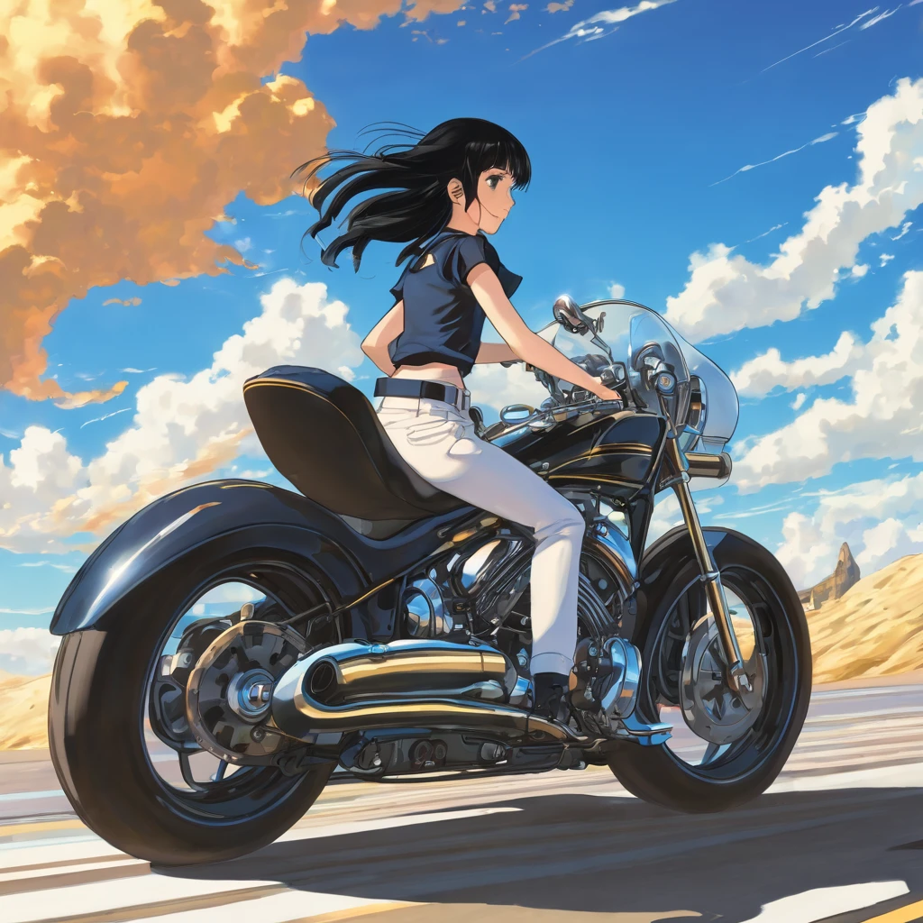 Girl, booster, engine, black hair, fantasy, fast, blue sky, two-dimensional
