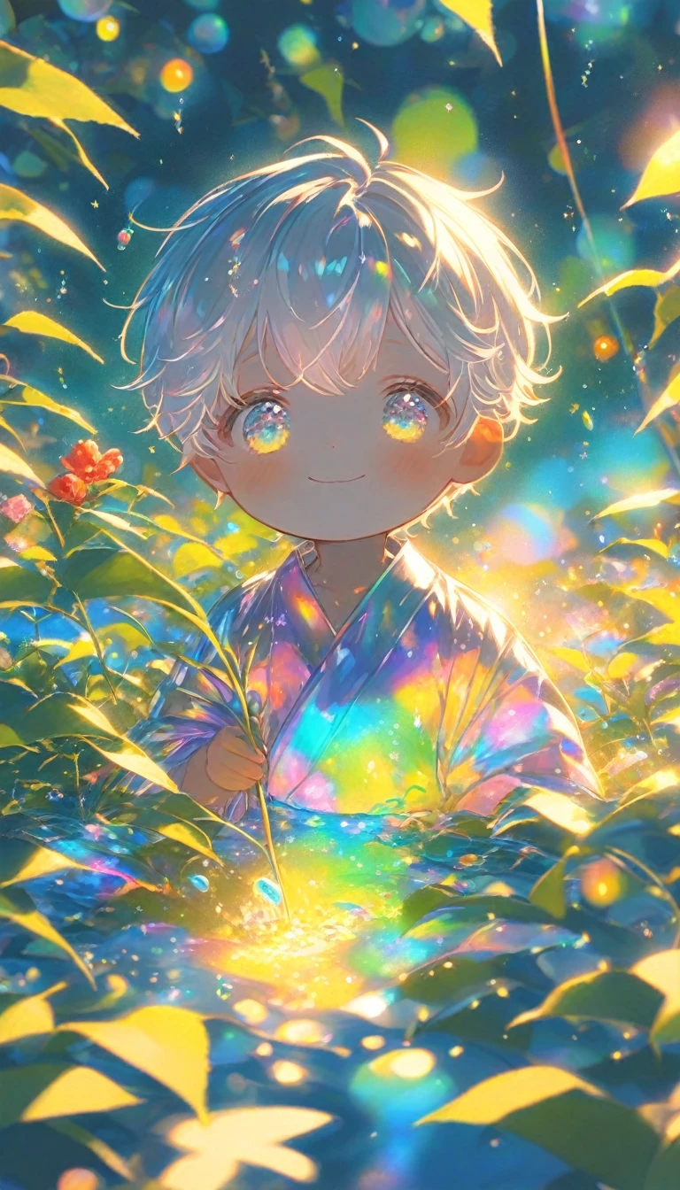 One male、Looking at a large flower、Tanabata、strip、Bamboo Leaves、stripに願いをこめて、yukata,fluid,Particles of light, dream-like,Sparkling,dream-like glow,Paint dripping,Oil,strong stroke,Splash Paint Drop, Boy's(Tanabataライトトレース:1.25),After change (Radioluminescence Light Tracking) スタイルTanabataのSummer festival,Temple Fair,Summer festival,Iridescent、16K, Ultra-high resolution, to be born,wonderful ,future、Iridescent、The world 30 years from now。