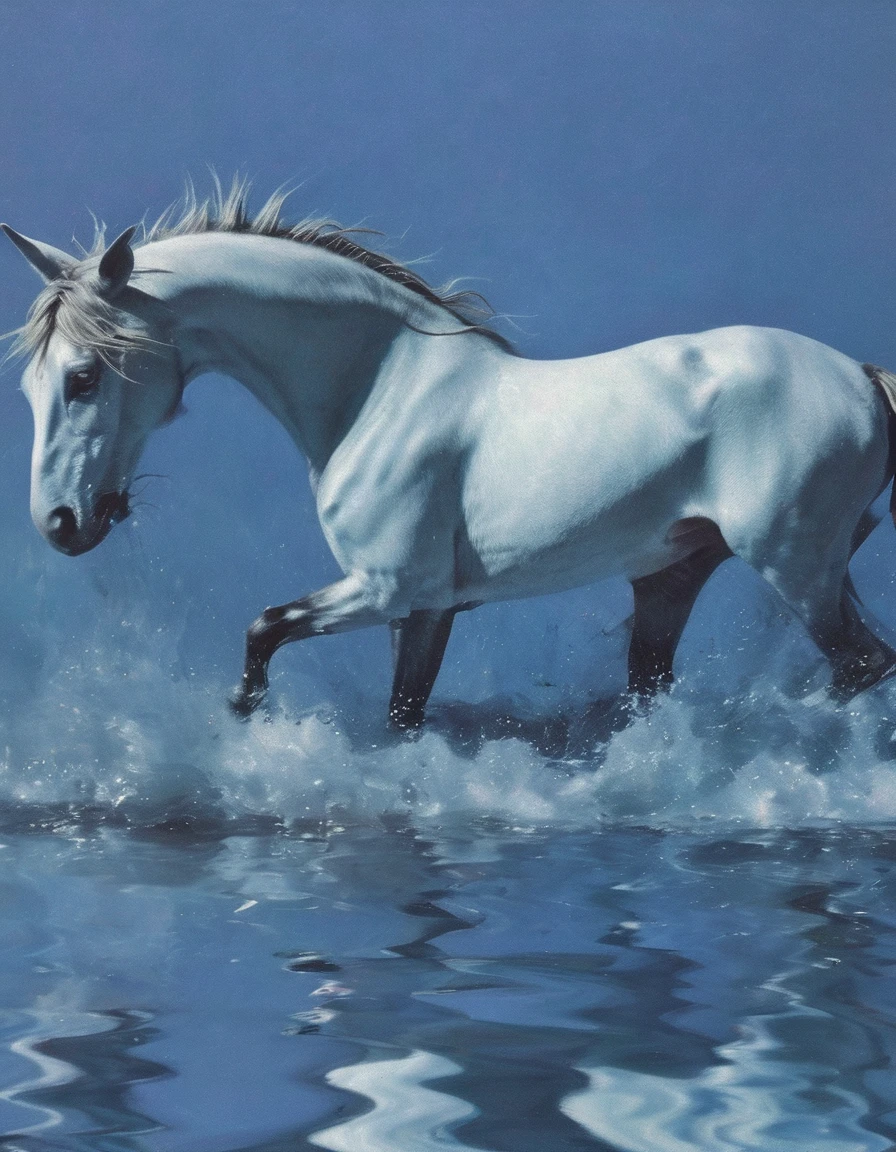 unicorn in water, light blue background