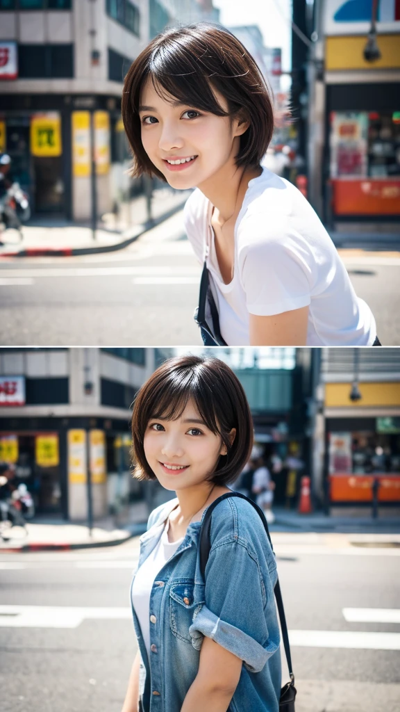 ultra best quality、masterpiece、超hight resolution、depth of fields、(Photorealsitic:1.4)、(awardwinning photo、incredible masterpiece:1.3) 、Raw photography、the golden ratio、the Extremely Detailed CG Unity 8K Wallpapers、Detailed and complex、Original、hight resolution、Raw foto、(perfect body type)、Detailed and complex、Digital SLR、softlighting、(background person blur:1.1)、SIGMA 85 mm F/1.4、50mm Lenac lighting、nffsw、hyper realstic、Color Grade、dynamicposes、Portrait Break、 solo、short-hair:1.4、girl with、Super beauty、(Full body like:1.2)、japanese bodybian、solo)、thighs gap、A smile:1.4、University、cute little high school girl、short-cut、Detailed Realistic、Skin Texture、(realistic human skin texture)、Front view View viewer、natural soft light、Daytime、in a street、deep-shadows、cute little、21 years old BREAK、 a street、The state of the store、akihabara、Shinjuku、with no people、(akihabara:1.2)