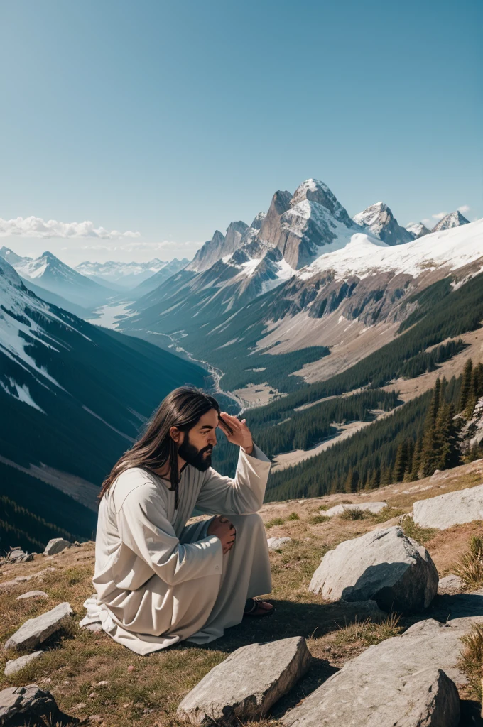 Jesus praying on the mountain