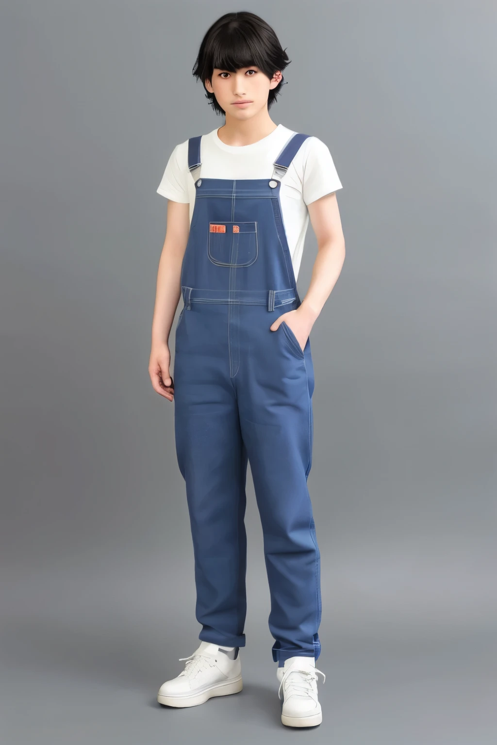 Overalls Japanese high school boy full body