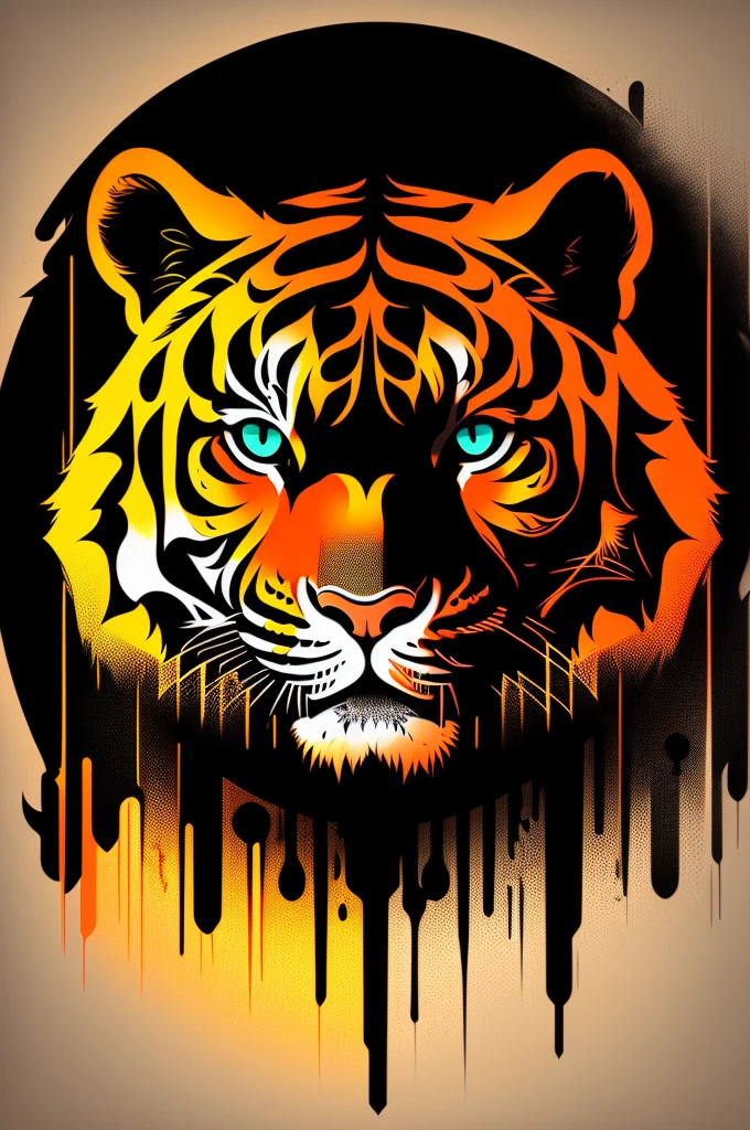 Ready to print t shirt art vector colorful tiger graffiti illustration, black backdrop, centered realistic image style