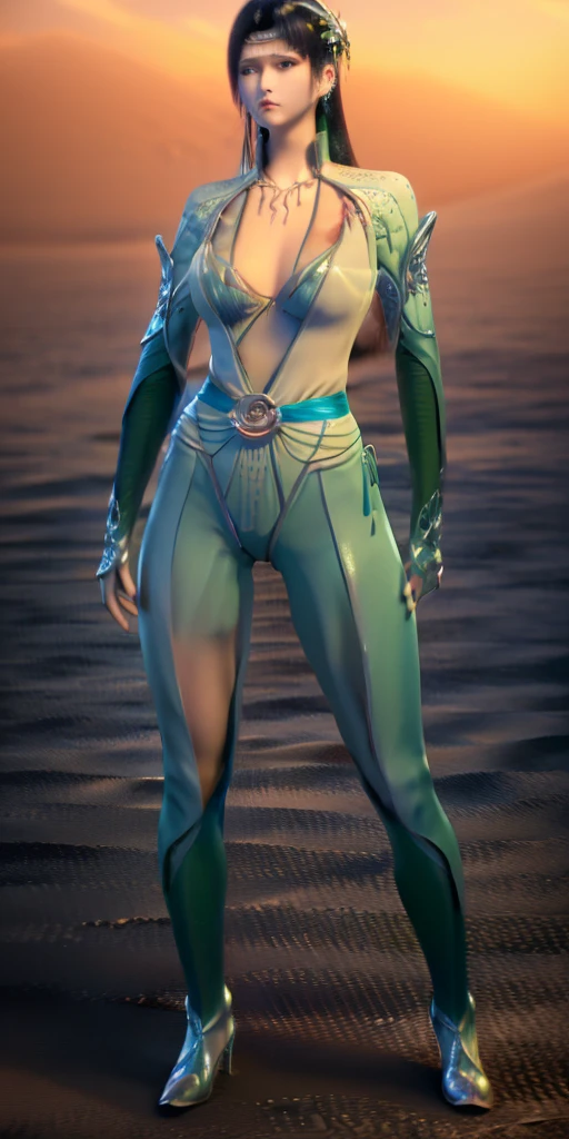 Wisp (Warframe), sentada na areia da praia, sol se pondo 