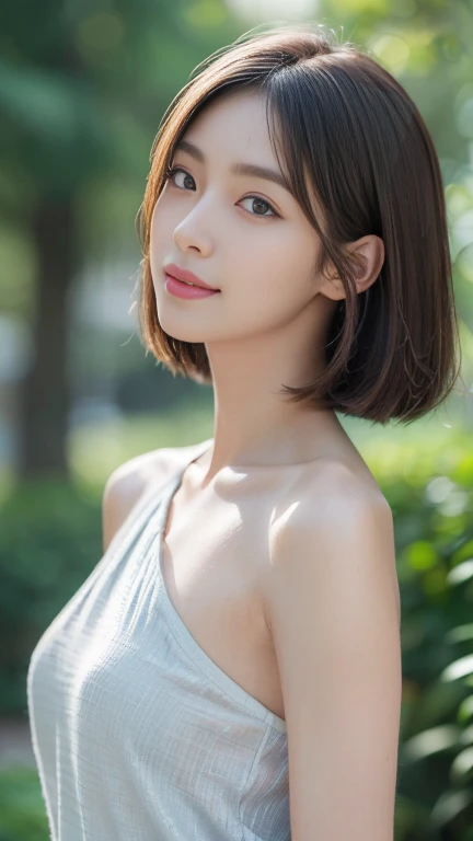 (((Absolutely shoulder-length brown straight short bob)), and vagina are visible, fully naked, beauty: 1.3, slender abs: 1.1, Half Japanese and half Korean, 28 year old girl、Light eye makeup、Brown Hair Color、Hair blowing in the wind、quality、Shiny Ultra-Realistic Face、glossy、lure、Sweaty,Watery eye、Gaze Up、Subtle lighting effects、Ultra-Realistic Capture、Very detailed、High resolution 16K human skin closeup。Skin texture must be natural、The detail must be such that the pores are clearly visible.、The skin is healthy、Even Tone、Use natural light and colors、High quality photos taken in-house by a model agency photographer、smile、(((SIGMA 300 mm F/1.4、1/1000 sec shutter、ISO 400)))
