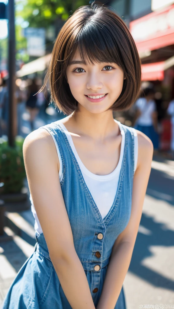 ultra best quality、masterpiece、超hight resolution、depth of fields、(Photorealsitic:1.4)、(awardwinning photo、incredible masterpiece:1.3) 、Raw photography、the golden ratio、the Extremely Detailed CG Unity 8K Wallpapers、Detailed and complex、Original、hight resolution、Raw foto、(perfect body type)、Detailed and complex、Digital SLR、softlighting、(background person blur:1.1)、SIGMA 85 mm F/1.4、50mm Lenac lighting、nffsw、hyper realstic、Color Grade、dynamicposes、Portrait Break、 solo、short-hair:1.4、girl with、Super beauty、(Full body like:1.2)、japanese bodybian、solo)、thighs gap、A smile:1.4、University、cute little high school girl、short-cut、Detailed Realistic、Skin Texture、(realistic human skin texture)、Front view View viewer、natural soft light、Daytime、in a street、deep-shadows、cute little、21 years old BREAK、 a street、The state of the store、akihabara、Shinjuku、with no people、(akihabara:1.2)