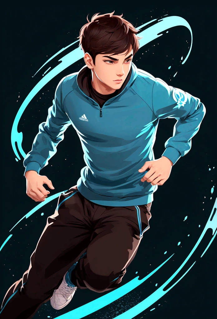 ( Perfectly Correct Anatomy )man in his twenties, Light blue wavy short hair,Sporty handsome boy running in blue sweatshirt, Rapidly, Forward running form, dynamic action posture, fast dynamic blur, flowing gradient with a sense of speed, HD and detailed master art, Vector Art Effects, Fast flowing gradient ink,
ETC. Elements bring a vivid and unique atmosphere to the work. Light and shadow effects. The use of light and shadow in vector art.
,Create a sense of three-dimensionality and movement with the simplicity of vector art、Pure expression