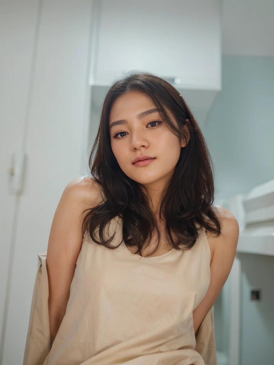 realistic photos of (1 beautiful Korean star) Hair to the shoulders, thin make up, average breast size, wearing coat, na neve, clear facial features, high resolution 8k, Crisp and realistic details.out, Photo at eye level, f/4.0, 135mm, Fujifilm, artefatos JPEG, hesitant, ultra HD, work of art