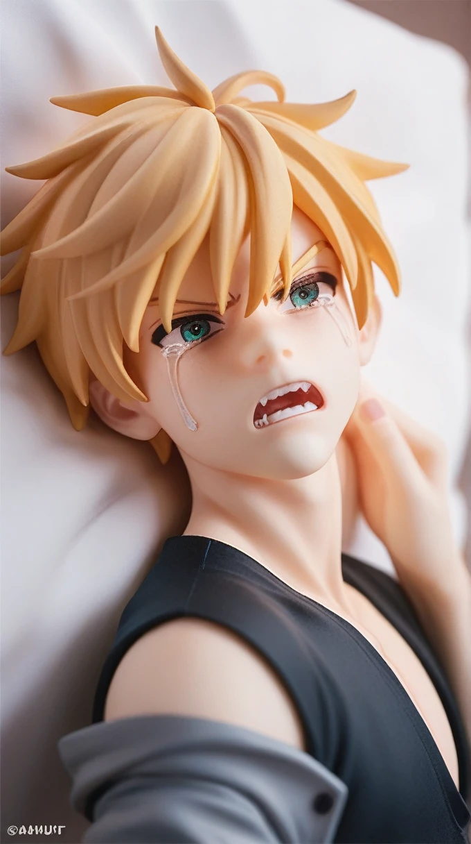Blonde male Sexy Are crying thin Angry 1 person Wolf Cut bed