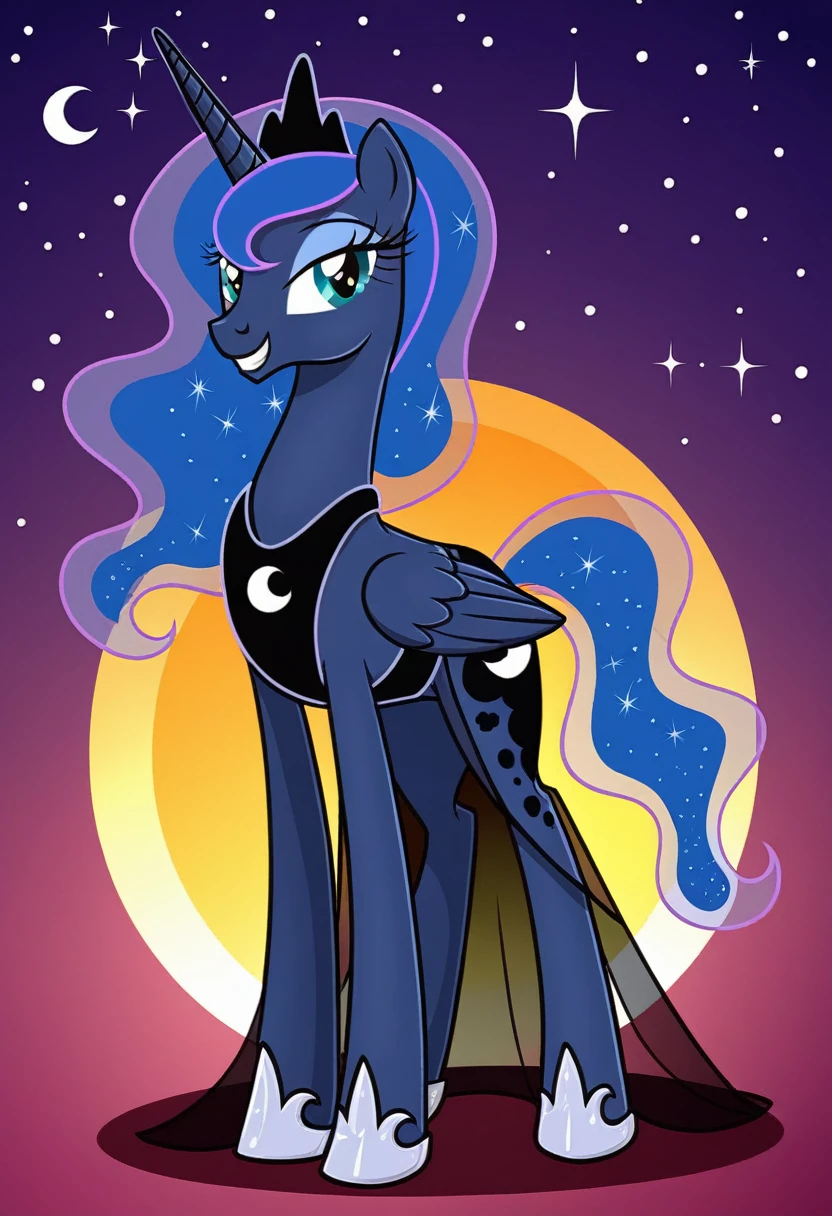 Pony . Black see trough dress, Princess Luna smiling