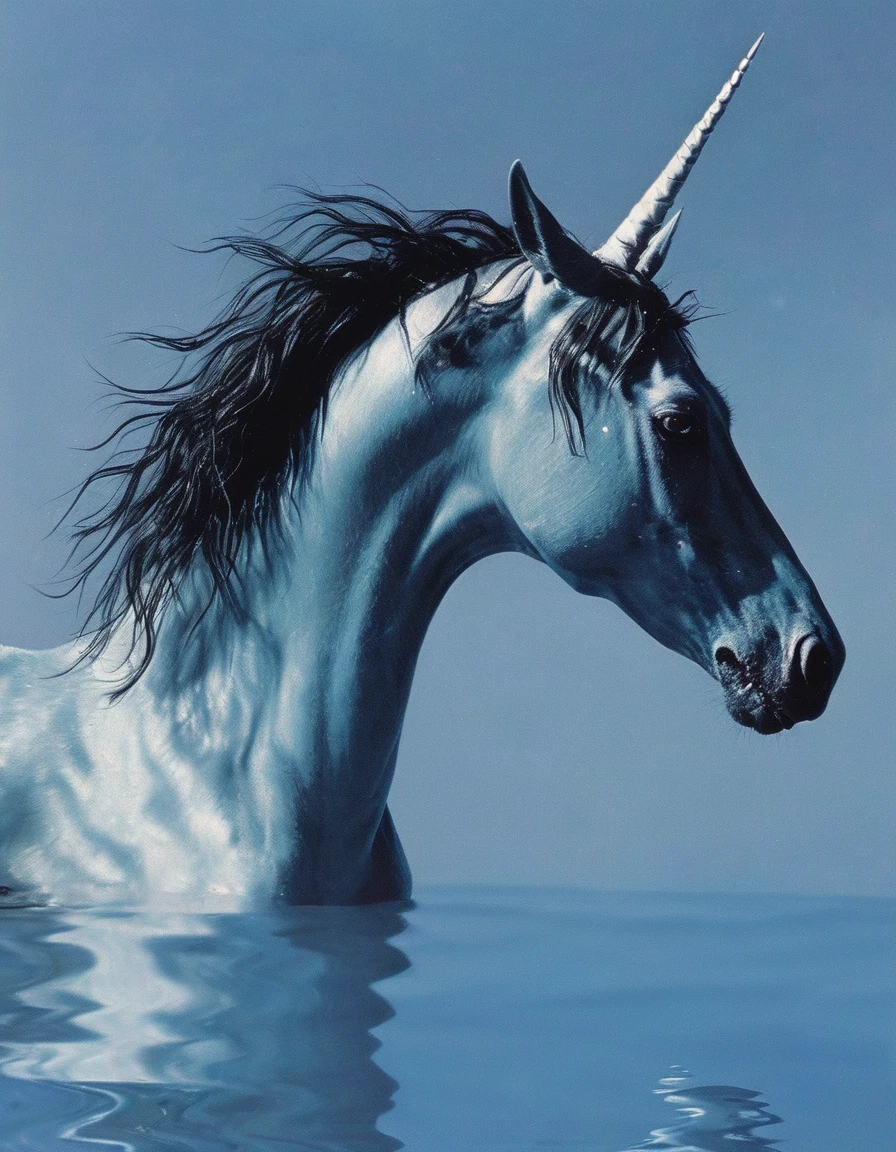 unicorn in water, light blue background