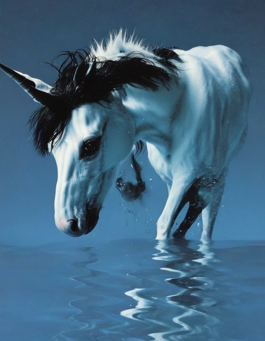 unicorn in water, light blue background