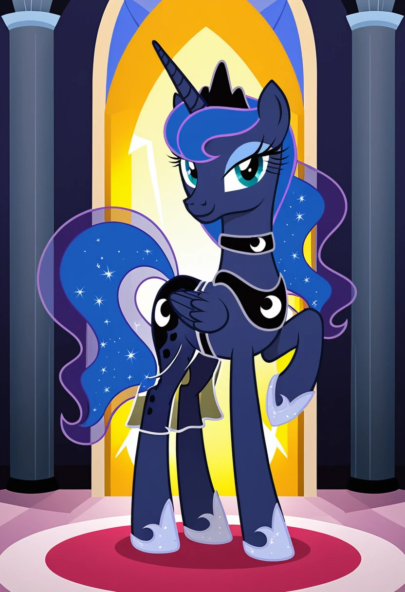 Pony . Black see trough dress with black choker, Princess Luna smiling