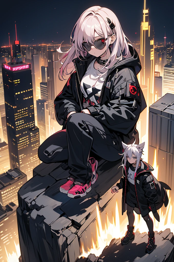 Highest quality, masterpiece, Ultra-high resolution,A man and a woman standing on top of a building overlooking the city at night,Neon Town, cyber punk vibe, cyber punk art style, cyber punk vibes, digital cyber punk - anime art, cyber punk themed art, cyber punk anime art, digital cyber punk anime art, in cyber punk style, cyber punk artstyle, has cyber punk style, anime cyber punk art, in cyber punk city, cyber punk art, cyber punk))), cyber punk style, style of cyber punk