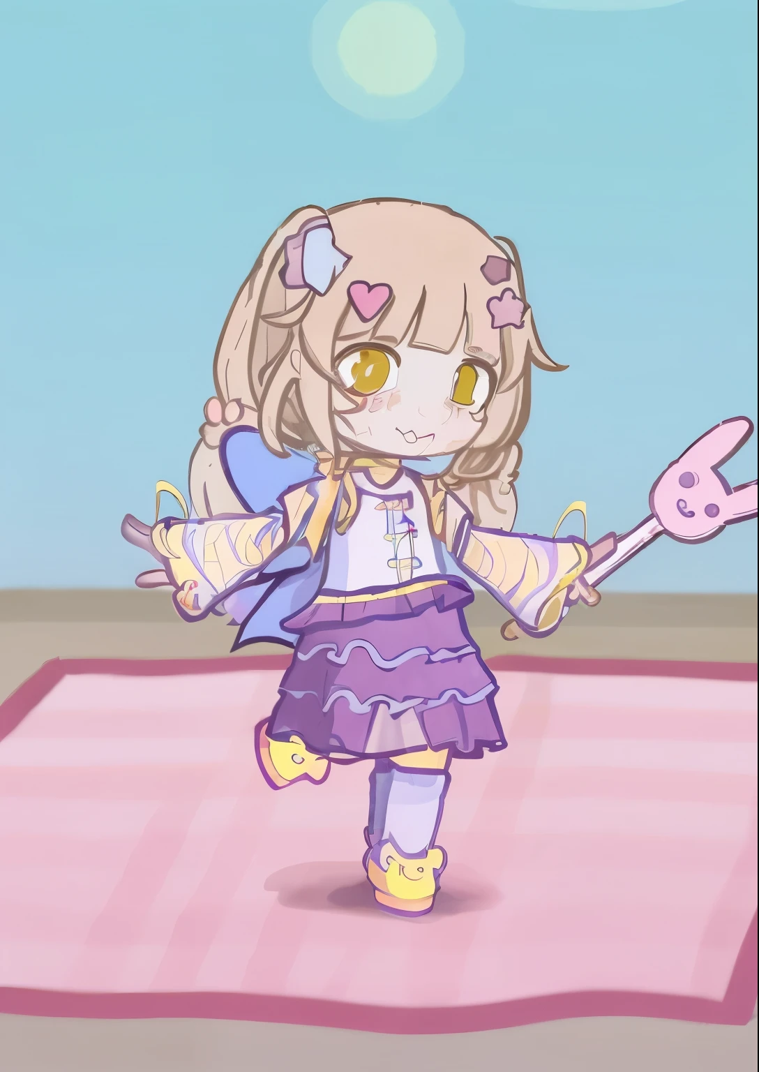 A little kid who loves playing around, she has a bunny scythe thing always.