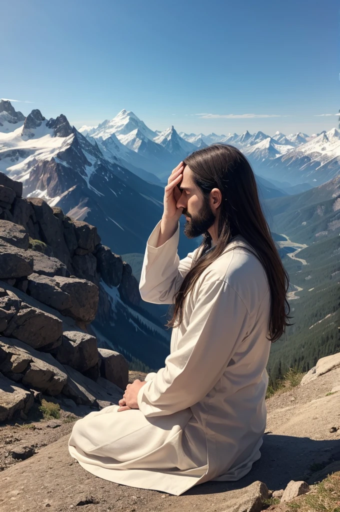 Jesus praying on the mountain
