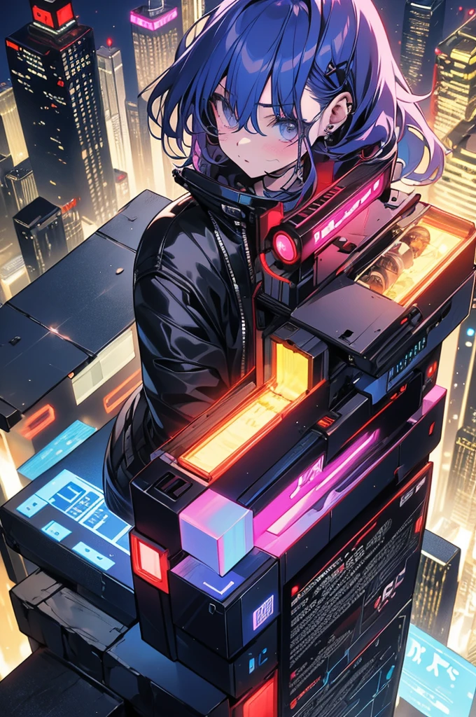 Highest quality, masterpiece, Ultra-high resolution,A man and two women standing on top of a building overlooking the city at night，Neon Town, cyber punk vibe, cyber punk art style, cyber punk vibes, digital cyber punk - anime art, cyber punk themed art, cyber punk anime art, digital cyber punk anime art, in cyber punk style, cyber punk artstyle, has cyber punk style, anime cyber punk art, in cyber punk city, cyber punk art, cyber punk))), cyber punk style, style of cyber punk