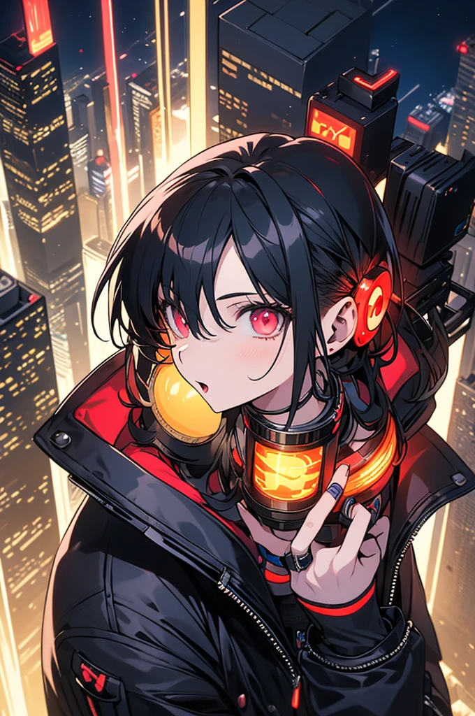 Highest quality, masterpiece, Ultra-high resolution,A man and two women standing on top of a building overlooking the city at night,Neon Town, cyber punk vibe, cyber punk art style, cyber punk vibes, digital cyber punk - anime art, cyber punk themed art, cyber punk anime art, digital cyber punk anime art, in cyber punk style, cyber punk artstyle, has cyber punk style, anime cyber punk art, in cyber punk city, cyber punk art, cyber punk))), cyber punk style, style of cyber punk