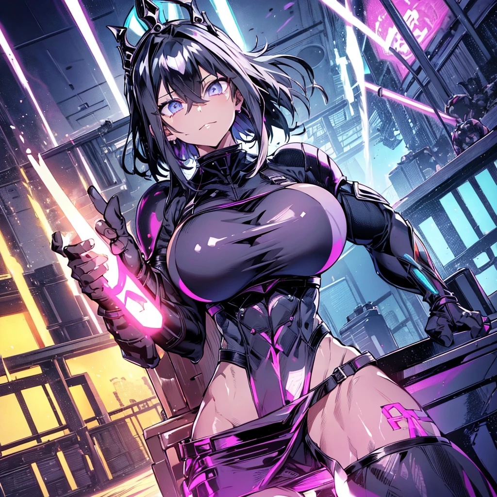 (waifu), ((giant throne)), ((huge throne)), marle barrock, ((long hair)), more background, medieval, (full body), (high resolution), (high res), great quality, mature, perfect eyes, strong shadows, detailed face, detailed abs, direct light, under light, strong jaw, massive ass, neon lights, thick thighs, long torso, wide waist, skinny torso, fit, perfect face, neon light, (tight armor), (colorful vibrant light),