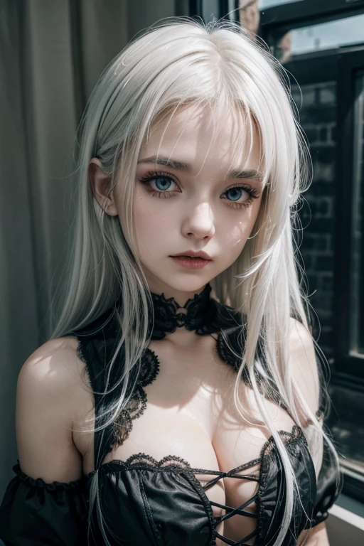 white haired girl in gothic outfit