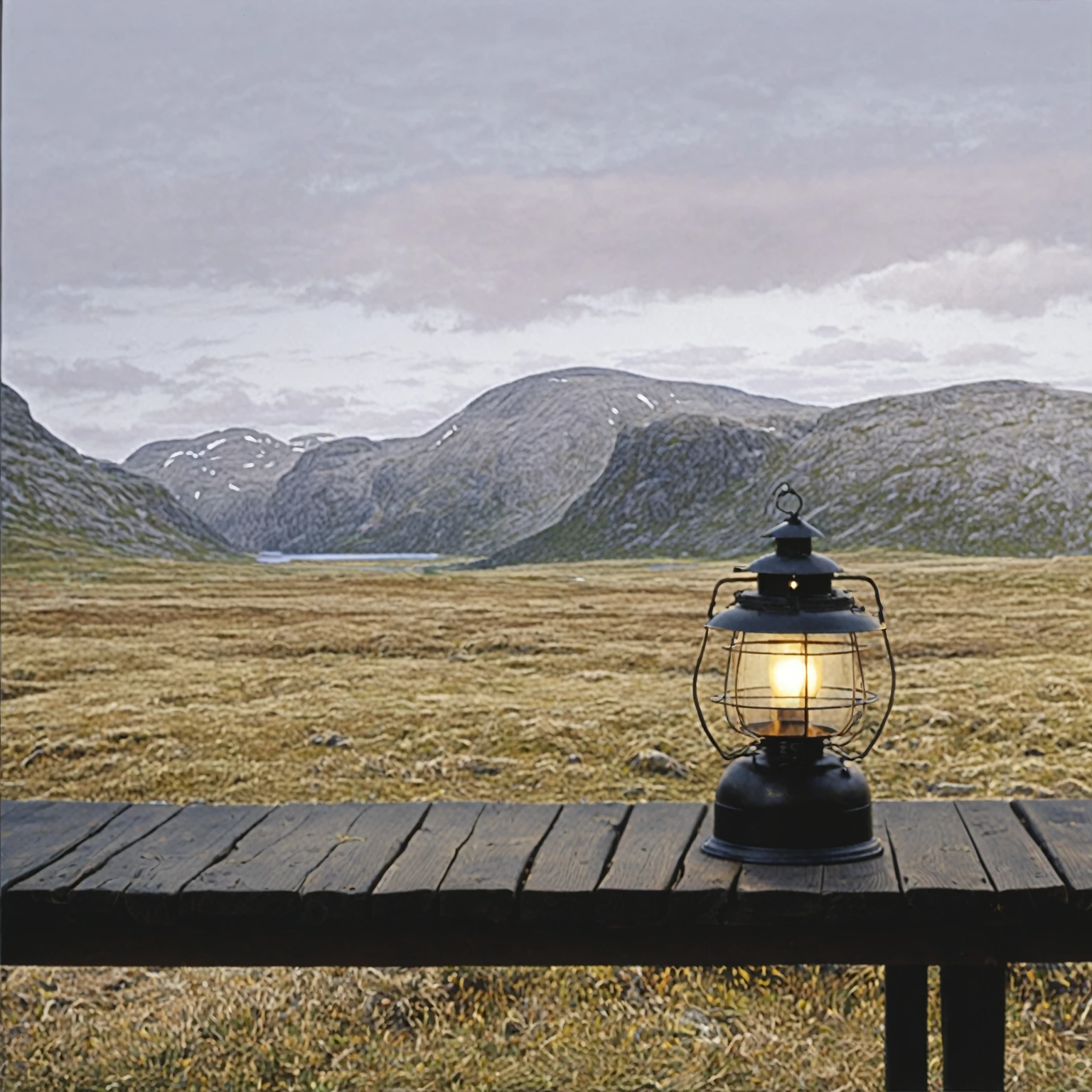 There is a lantern on the table in the middle of the field, beautiful view, author:Jesper Knudsen, Lantern light, author:Anton Lehmden, Landscape View, Nordic landscape, Realistic scenery, author:Jürgen Roeder, author:Eero Snellman, norwegian landscape, Realistic scene, author Jesper Myrfors