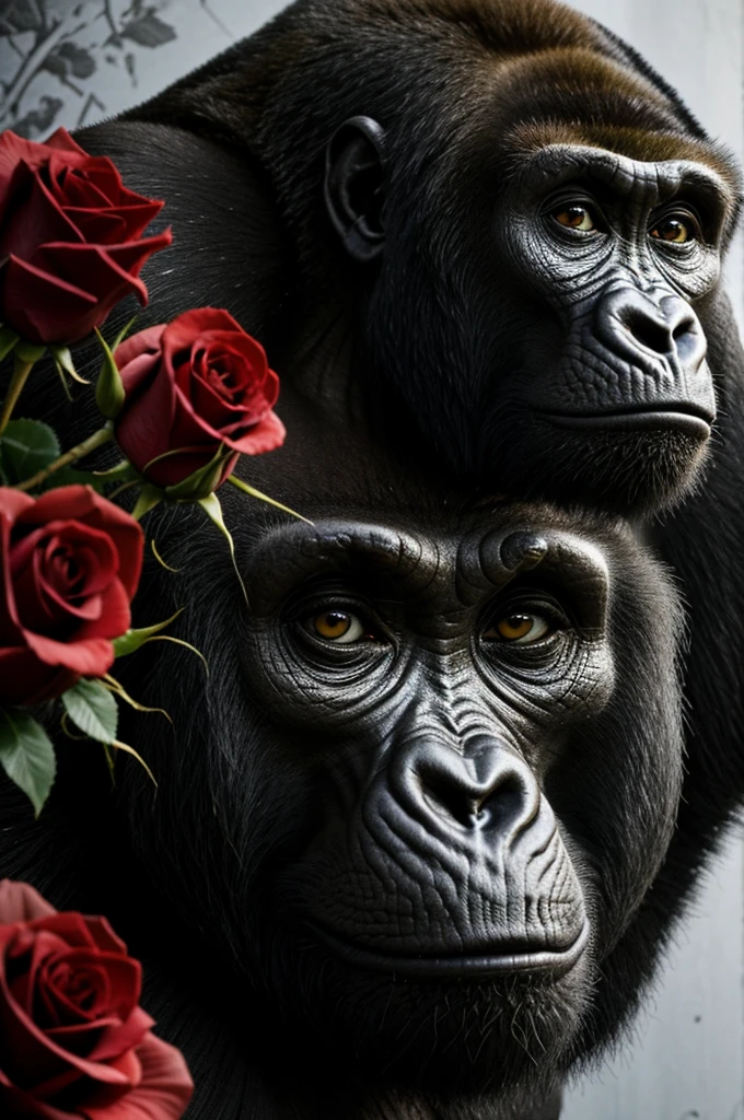 Gorilla scarface. Angry, injury eye, wallpaper bones and roses