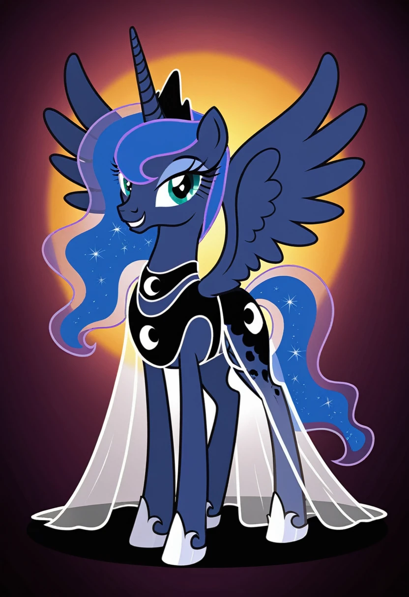Pony . Black see trough dress with black choker, Princess Luna smiling