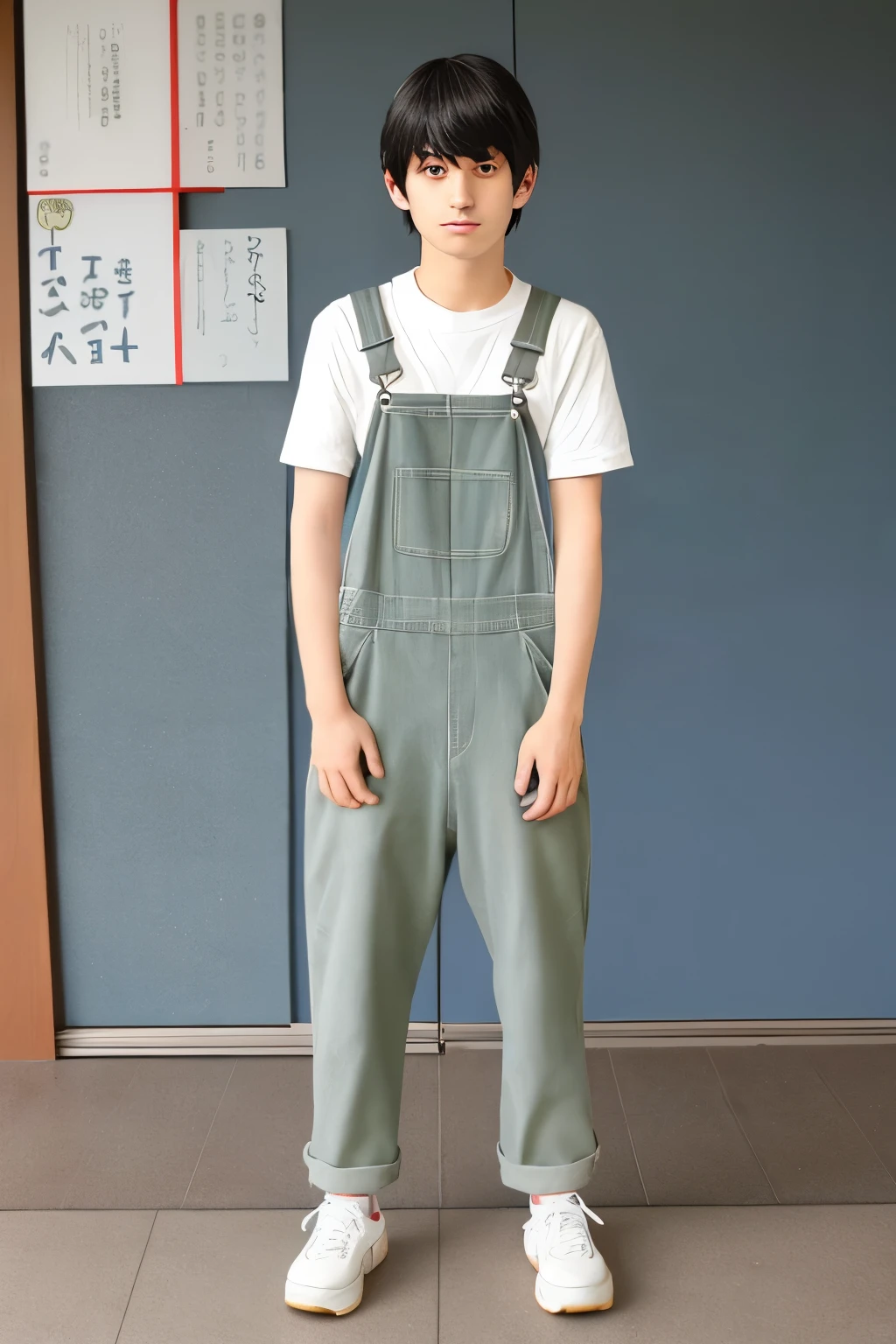 Overalls Japanese high school boy full body