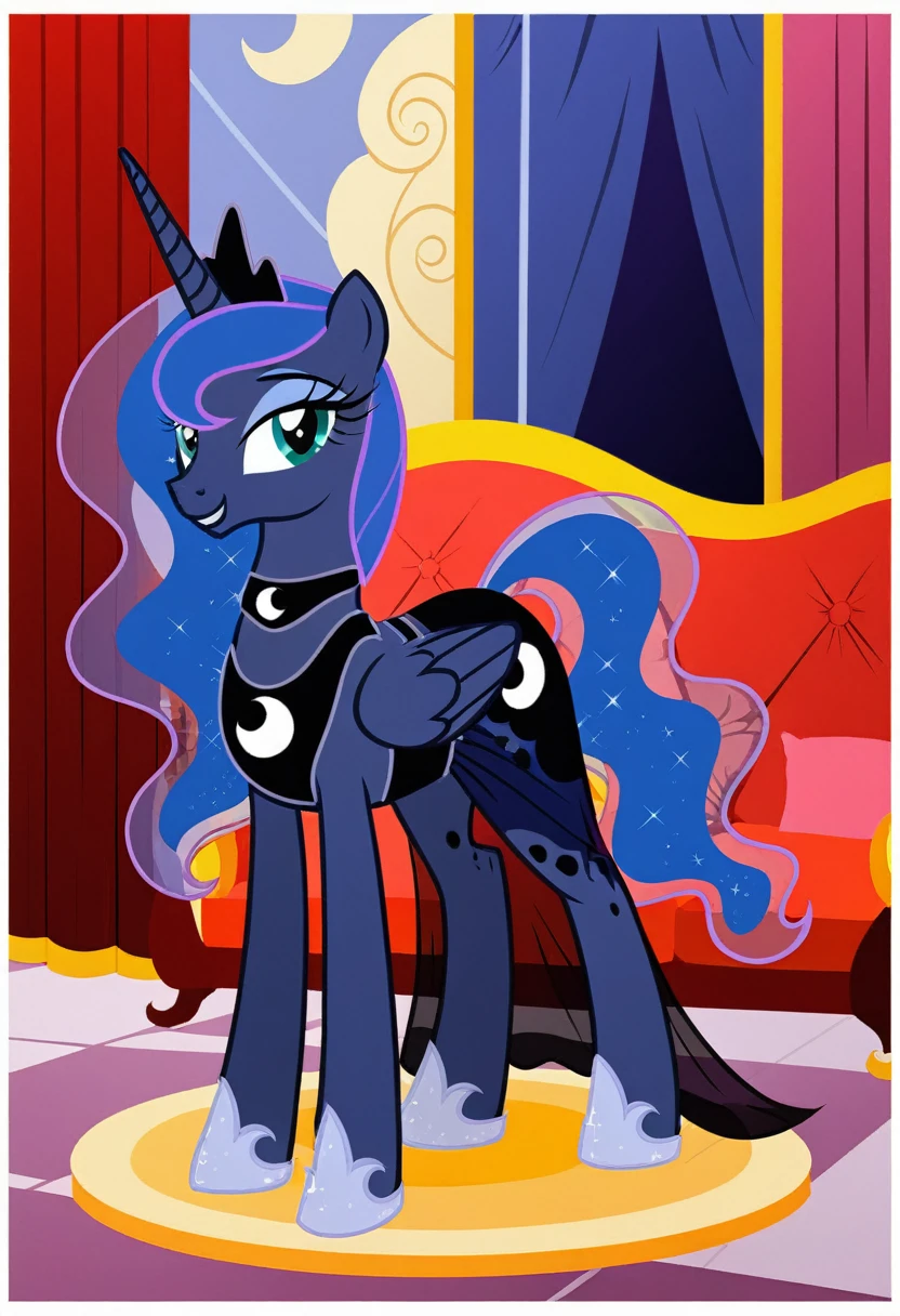 Pony . Black see trough dress with black choker, Princess Luna smiling