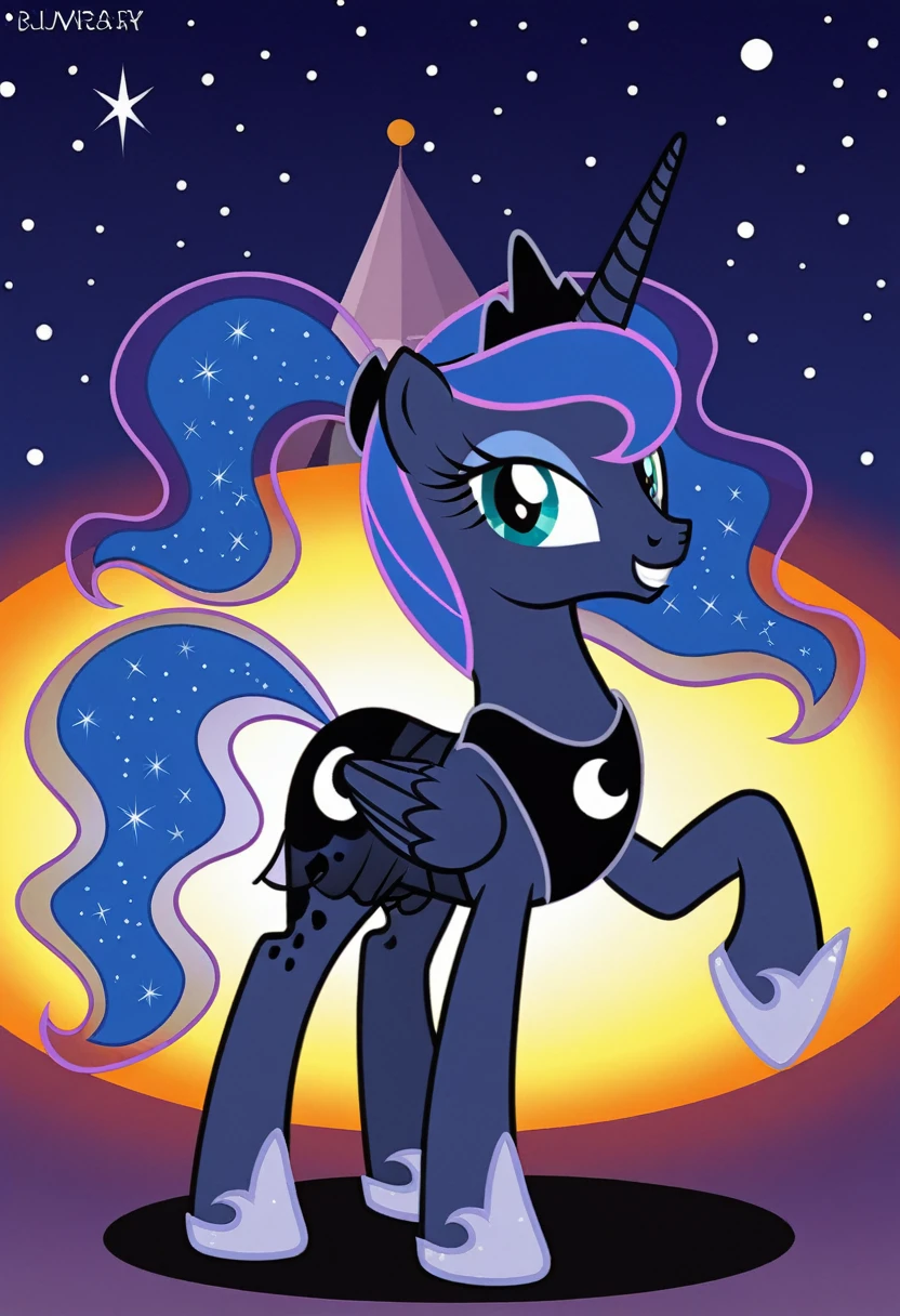 Pony . Black see trough dress with black choker, Princess Luna smiling