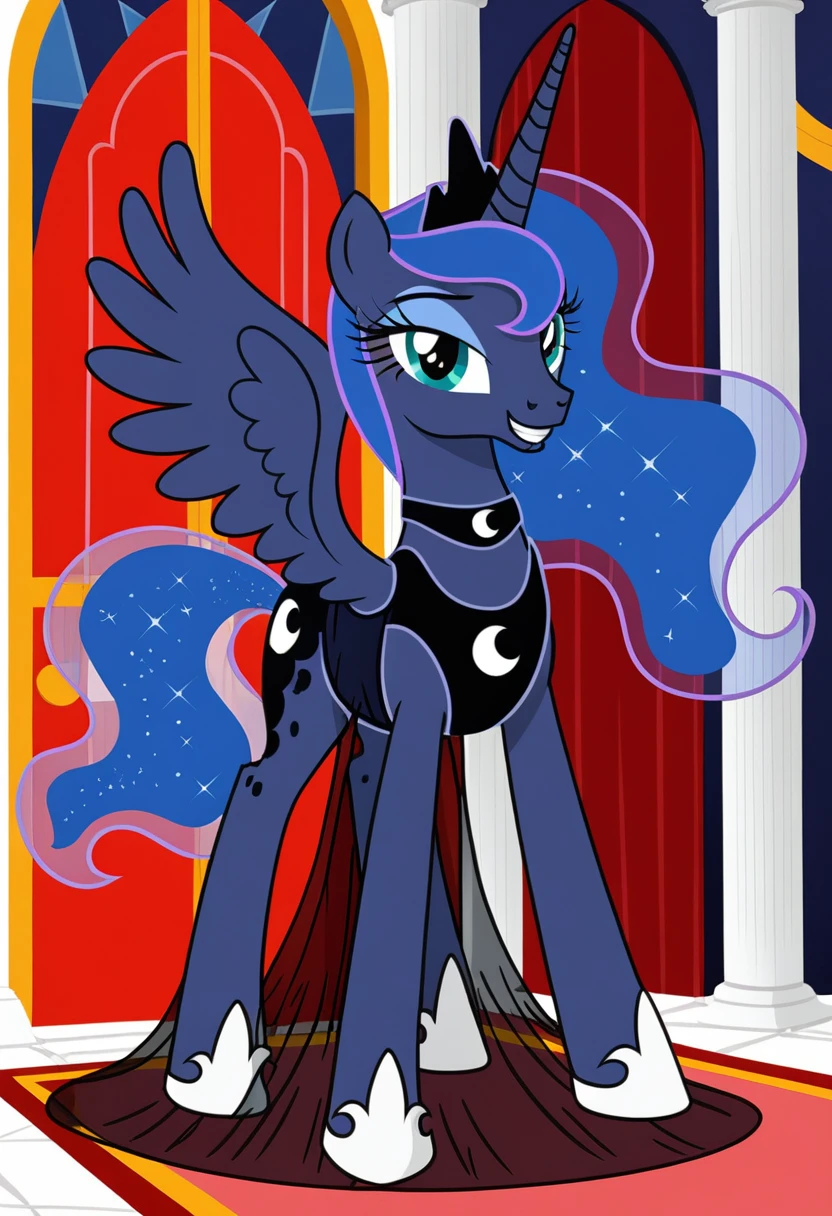 Pony . Black see trough dress with black choker, Princess Luna smiling 