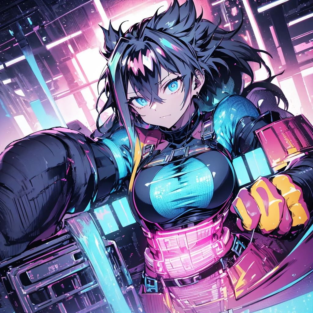 (waifu), ((giant throne)), ((huge throne)), marle barrock, ((long hair)), more background, medieval, (full body), (high resolution), (high res), great quality, mature, perfect eyes, strong shadows, detailed face, detailed abs, direct light, under light, strong jaw, massive ass, neon lights, thick thighs, long torso, wide waist, skinny torso, fit, perfect face, neon light, (tight armor), (colorful vibrant light),