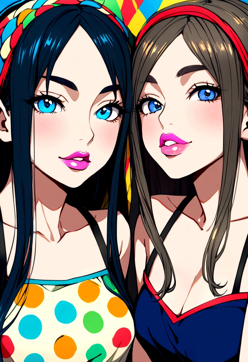 22 year old girl, with polka dots, small, slanted blue eyes and thick lips, face similar to that of Megan Fox, wide