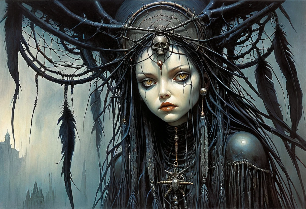 (Masterpiece, best quality), (lo Gothic), Dream Catcher, Vampir, (HG giger, Art by Hermann Nitsch, Beksinski, Dariusz Zawadzki, giger, zdzislaw beksinski)