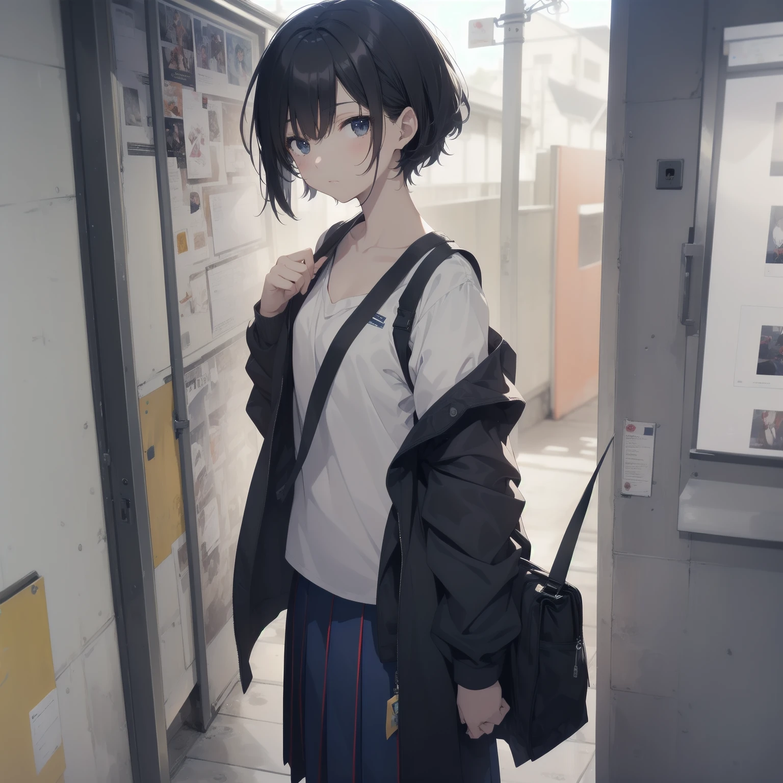 ultra-absurdres-Top quality by artist God, ultra-detailed, high resolution, anime moe artstyle, best anime 8k konachan wallpaper, pixiv contest winner, pool:2810, perfect anatomy,break, 1girl, (Please draw a girl walking sleepily to school alone. )break,(Solo,little female, -yeld:1.Full limbs, complete fingers,a junior hihort hair), short cut, flat chest, , small butt, small black eyes, beautiful detailed eyes, well-proportioned iris and pupils, expressive eyes, highres detailed hair, soft expression, salor school_uniform, sailor collar, serahuku, bow, pleated skirt,(Detailed Lighting), (Detailed background), in the School commute route. break,super detailed skin, Best cinematic lighting powered by famous artist, 8k,beauty illustration,photoshop_(medium),very aesthetic,break,((artist:gomashio_(goma_feet) )), artist:clamp ,artist:carnelian ,artist:kantoku ,