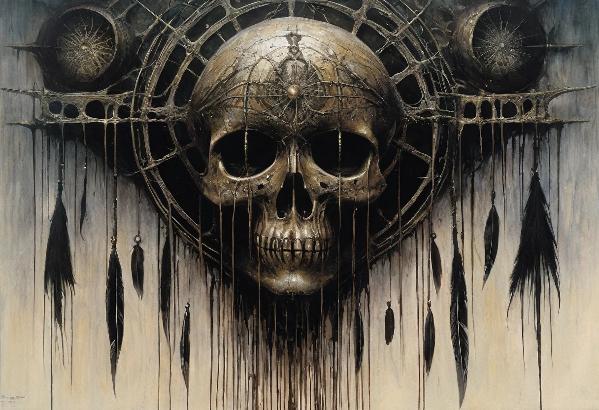 (Masterpiece, best quality), (lo Gothic), Dream Catcher, Vampir, (HG giger, Art by Hermann Nitsch, Beksinski, Dariusz Zawadzki, giger, zdzislaw beksinski)
