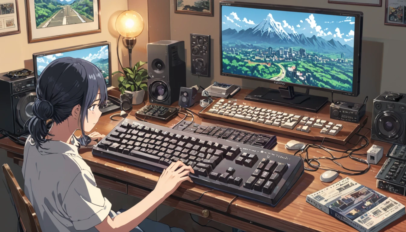 ((Anime: 1.4, Illustration)), (Masterpiece, Top Quality, Best Quality), (Ultra-Detailed, Absolutely Resolution), ((16k, HIGH RES)) (Retro Keyboard), ( Anime: 1.4, Illustration)), (Masterpiece, Top Quality, Best Quality), (Ultra-Detailed, Absolutely Resolution). Ak {Lofi Art, Style of Laurie Greasley, Style of Makoto Shinkai, Anime Aesthetic}, BREAK {(Produces IMAGES WITH ITH INFORMATION THAN 40 Million Pixels with Cinematic-Like Detailed Textures S Hot on a Sony slur).}