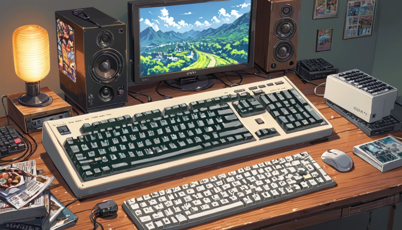 ((Anime: 1.4, Illustration)), (Masterpiece, Top Quality, Best Quality), (Ultra-Detailed, Absolutely Resolution), ((16k, HIGH RES)) (Retro Keyboard), ( Anime: 1.4, Illustration)), (Masterpiece, Top Quality, Best Quality), (Ultra-Detailed, Absolutely Resolution). Ak {Lofi Art, Style of Laurie Greasley, Style of Makoto Shinkai, Anime Aesthetic}, BREAK {(Produces IMAGES WITH ITH INFORMATION THAN 40 Million Pixels with Cinematic-Like Detailed Textures S Hot on a Sony slur).}