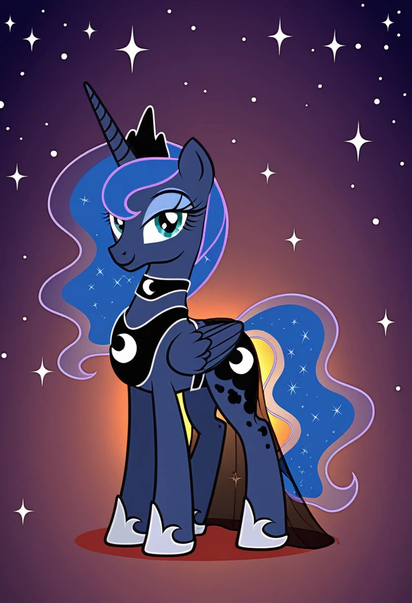 Pony . Black see trough dress with black choker, Princess Luna smiling 