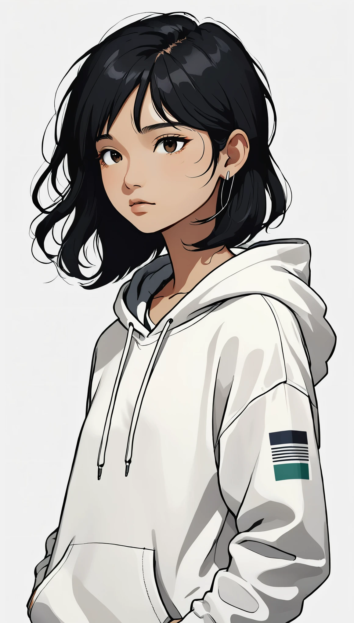 Headphones、Sony、Black Hair、Indian、Close ~ eyes、White hoodie、Upper Body、Simple Background、Girl、