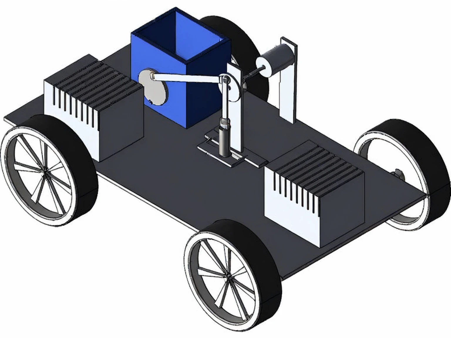  contains arduino uno and seed driller and small waterstorage and driller is bottom middle of a vehicle and behind the driller, there is a pipe to throw seed and water , behind the pape, there is a iron plate to cover the seed